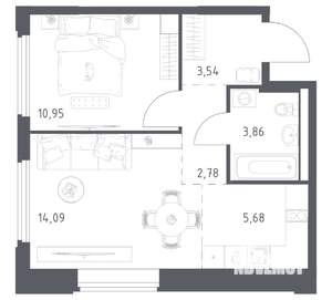 1-к квартира, вторичка, 41м2, 14/17 этаж