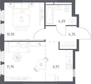 1-к квартира, строящийся дом, 38м2, 3/17 этаж
