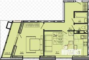 2-к квартира, вторичка, 51м2, 13/17 этаж