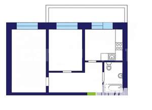 2-к квартира, вторичка, 54м2, 1/5 этаж