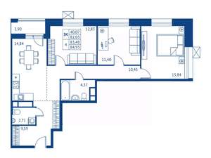 3-к квартира, строящийся дом, 82м2, 4/22 этаж