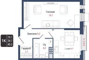 1-к квартира, вторичка, 40м2, 4/8 этаж