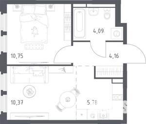 1-к квартира, строящийся дом, 35м2, 10/17 этаж