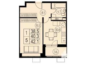 1-к квартира, вторичка, 40м2, 13/17 этаж