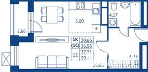 Студия квартира, строящийся дом, 37м2, 10/22 этаж