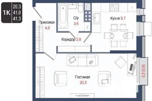 1-к квартира, вторичка, 41м2, 2/8 этаж