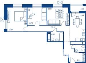 3-к квартира, вторичка, 81м2, 18/22 этаж