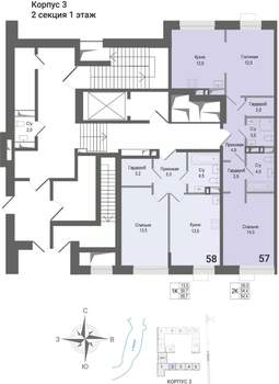 1-к квартира, строящийся дом, 40м2, 1/8 этаж