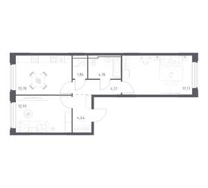 2-к квартира, вторичка, 59м2, 2/17 этаж