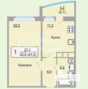 1-к квартира, вторичка, 43м2, 2/19 этаж