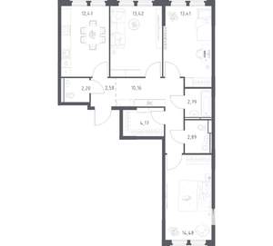 3-к квартира, вторичка, 79м2, 3/17 этаж