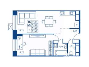 1-к квартира, строящийся дом, 54м2, 5/16 этаж