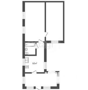 2-к квартира, вторичка, 52м2, 1/1 этаж