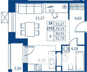 Студия квартира, строящийся дом, 29м2, 7/22 этаж