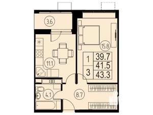 1-к квартира, вторичка, 42м2, 15/17 этаж