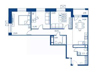 3-к квартира, строящийся дом, 81м2, 17/22 этаж