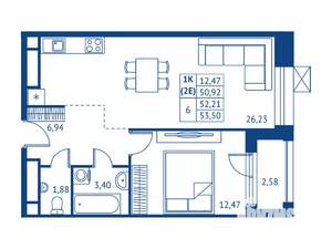 1-к квартира, вторичка, 51м2, 22/22 этаж