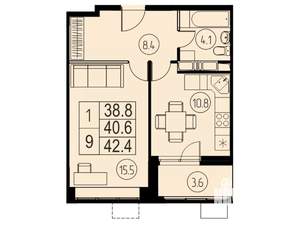 1-к квартира, вторичка, 41м2, 17/17 этаж