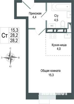 Студия квартира, строящийся дом, 28м2, 2/8 этаж