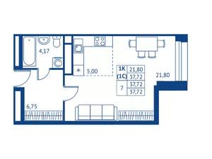 Студия квартира, строящийся дом, 38м2, 2/22 этаж