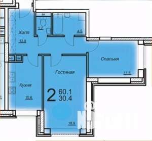 2-к квартира, вторичка, 60м2, 9/22 этаж