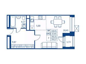 Студия квартира, строящийся дом, 37м2, 13/16 этаж