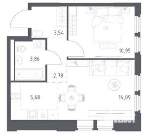 1-к квартира, вторичка, 41м2, 6/17 этаж