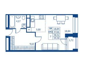 Студия квартира, строящийся дом, 38м2, 5/22 этаж