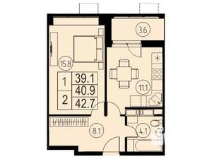 1-к квартира, вторичка, 41м2, 16/17 этаж