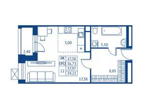 Студия квартира, строящийся дом, 37м2, 12/16 этаж