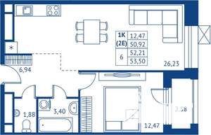 1-к квартира, строящийся дом, 51м2, 11/22 этаж