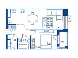 1-к квартира, строящийся дом, 50м2, 7/16 этаж