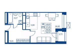 Студия квартира, строящийся дом, 37м2, 10/22 этаж