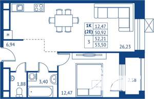 1-к квартира, строящийся дом, 51м2, 22/22 этаж