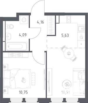 1-к квартира, строящийся дом, 35м2, 3/17 этаж