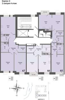 2-к квартира, строящийся дом, 66м2, 4/8 этаж