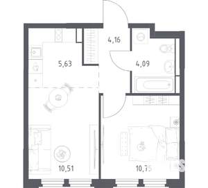 1-к квартира, вторичка, 35м2, 7/17 этаж