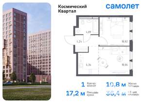 1-к квартира, вторичка, 36м2, 6/17 этаж