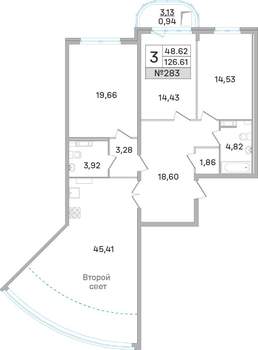 3-к квартира, строящийся дом, 124м2, 17/19 этаж