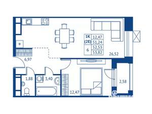 1-к квартира, строящийся дом, 51м2, 8/16 этаж