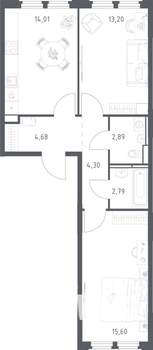 2-к квартира, строящийся дом, 57м2, 3/17 этаж
