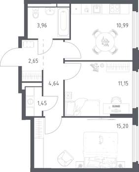 2-к квартира, строящийся дом, 50м2, 11/17 этаж
