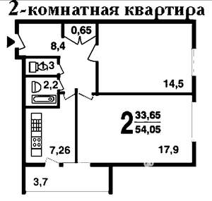 2-к квартира, вторичка, 54м2, 7/14 этаж