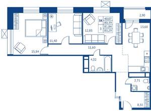 3-к квартира, строящийся дом, 80м2, 3/22 этаж