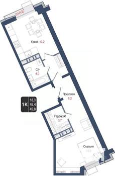 1-к квартира, вторичка, 45м2, 5/8 этаж