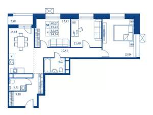 3-к квартира, строящийся дом, 81м2, 13/22 этаж