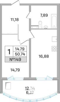 1-к квартира, строящийся дом, 51м2, 5/19 этаж