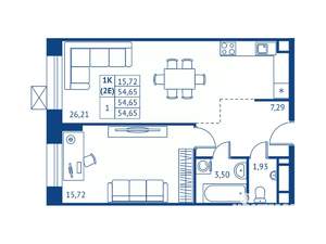 1-к квартира, строящийся дом, 55м2, 2/16 этаж