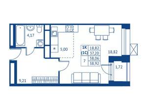Студия квартира, строящийся дом, 37м2, 11/22 этаж