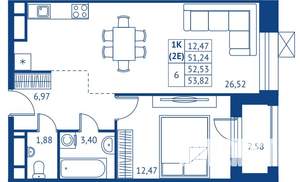 1-к квартира, строящийся дом, 51м2, 3/22 этаж